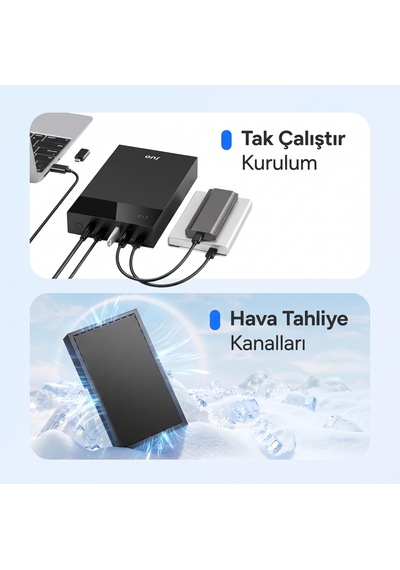 Juo Jhd40 2.5" Ve 3.5" İnç Sata Hdd Ssd Harici Disk Kutusu, Usb 3.1 Type-c 5gbps, 3 Port Usb Hub, 24tb Destekli