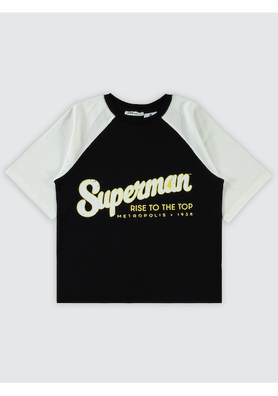 Süperman Erkek Çocuk Tişört 6-9 Yaş Siyah