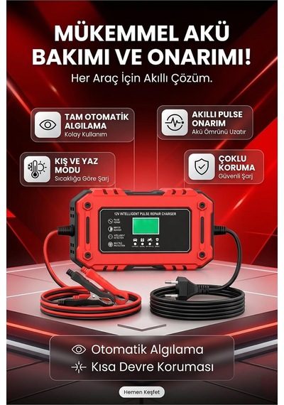 Tr 12v 6a Akıllı Darbeli Akü Şarj Cihazı, Lcd Ekranlı, Profesyonel Onarım Modlu, Araba Motosiklet Uyumlu