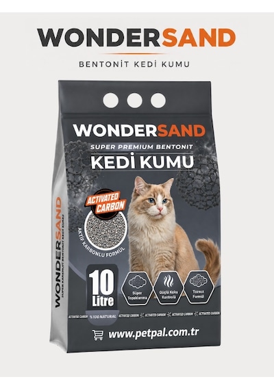 Wondersand Aktif Karbon Süper Premium Bentonit Kedi Kumu 10 L