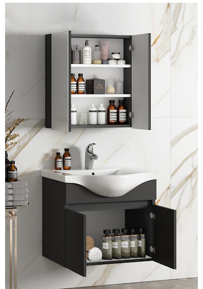 Yıldız 65 Cm Antrasit Gri Mdf Lavabolu Asma Banyo Dolabı Takımı Antrasit - Gri