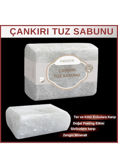 Hanzade Bitkisel Çankırı Tuz Sabunu 300-350 Gr Zengin Mineralli Doğal Saf Çankırı Kaya Tuzu Sabunu Sku: Smg8690010426734 Acı Badem