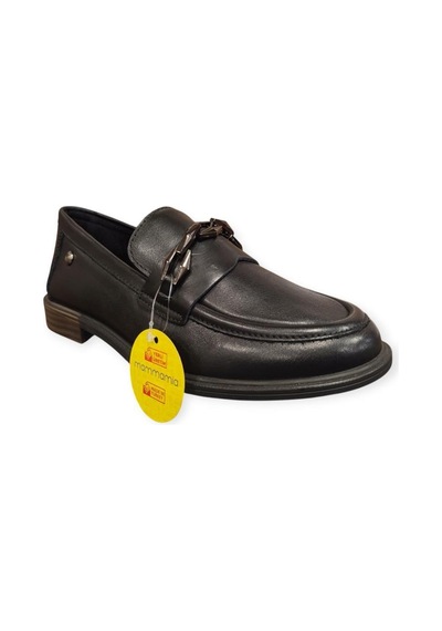 Mammamia D25ka-3800 Kısa Topuk Kadın Loafer Deri Ayakkabı Siyah