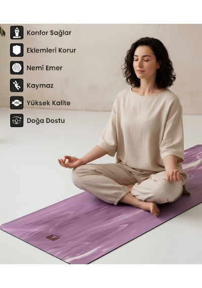 Rebuwo Kaydırmaz Doğal Kauçuk Yoga Ve Pilates Matı Mor Desenli Kaymaz Egzersiz Matı