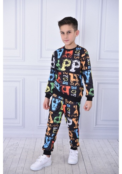 Veramoni Dijital Baskılı Uzun Kollu Sweatshirt Ve Eşofman Alt Üst İkili Takım Oversize Kalıp Füme