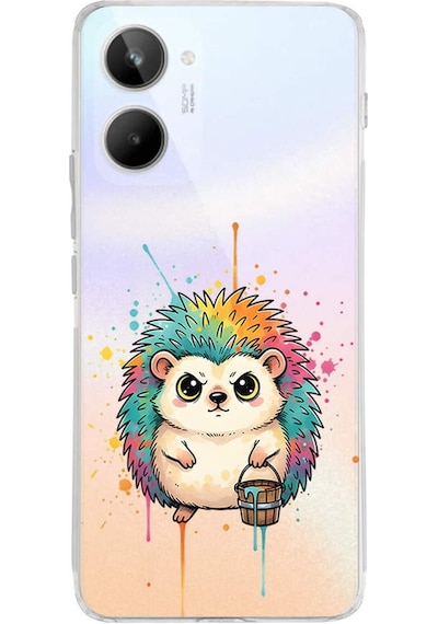 Realme 10 4g İle Uyumlu Splash Kirpi Tasarımlı Şeffaf Silikon Kılıf Şeffaf