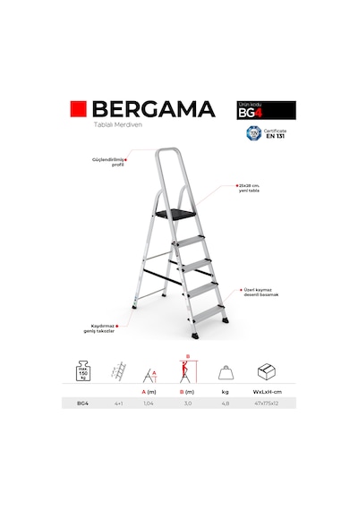 Çağsan BG4 4+1 Basamaklı Bergama Tablalı Merdiven