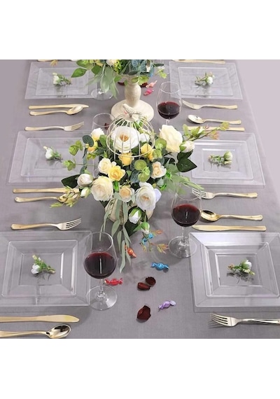 Servis Tabağı 22cm Şeffaf Beyaz Mika 10'lu