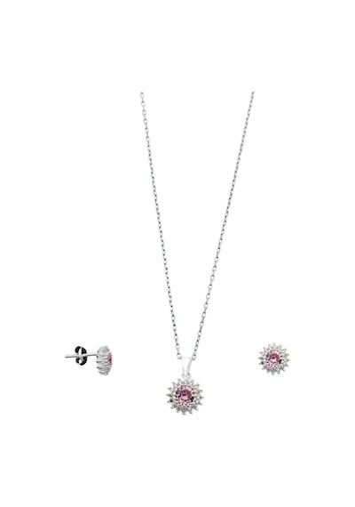 Oya Silver Minimal Klasik Anturaj Modeli Pembe Kuvars Taşlı Gümüş Kolye & Küpe Seti