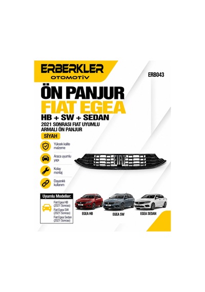 Ön Panjur Fıat Egea Hb+sw+sedan Siyah 2021 Sonrası Fıat Uyumlu Armalı Ön Panjur - Erb838