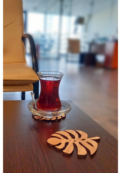 Desen Kesimli Ahşap Bardak Altlığı 6'lı Takım ,, Kahve Bardak Altlığı, Coffe Time -0125 Kahverengi
