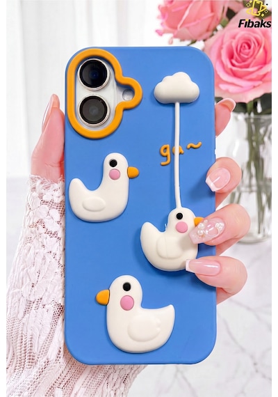 Fibaks iPhone 17 Uyumlu Kılıf 3d Ördek Figürlü Oyuncak Askılı Silikon Kapak