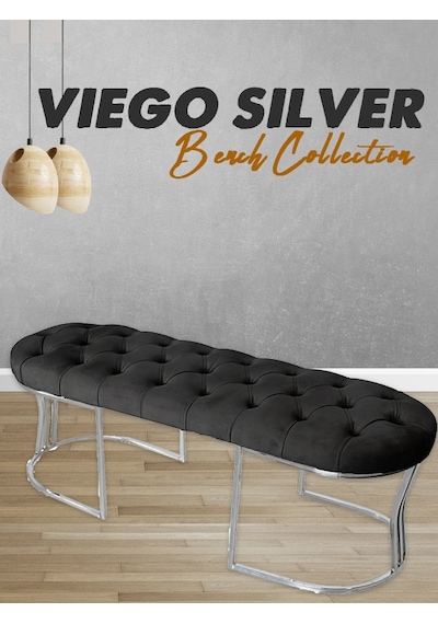 VİEGO SILVER ANTRASİT-Kapitoneli Model Puf&Bench&Koltuk-Oturak-Uzun Makyaj Puff-Yatak Odası Ucu&Önü