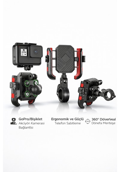 Bisiklet Motorsiklet Scooter Atv 360 Koruma Telefon Tutucu Tutacağı Siyah