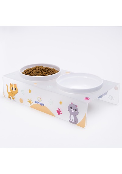 Petmagic Akrilik Pleksi Evcil Hayvan Renkli Seramik Kaseli Kedi Köpek Mama Su Kabı Mat