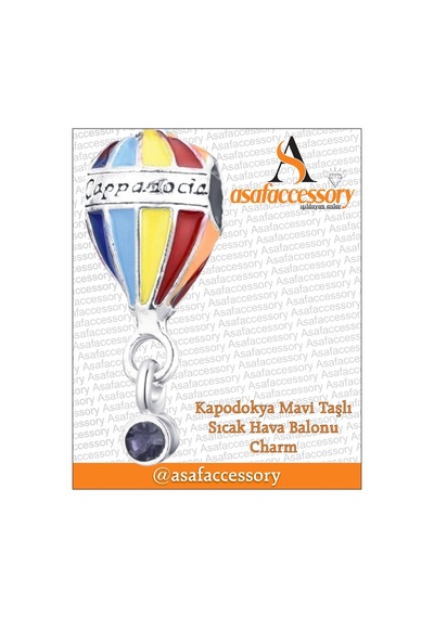 Kapodokya Mavi Taşlı Sıcak Hava Balonu Charm Page-0001 Gümüş