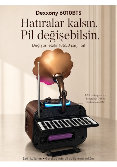 Dexxony Elite 6010bts Güneş Panelli Bluetooth Nostaljik Gramofon Radyo