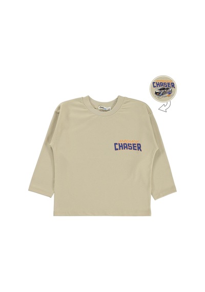 Civil Boys Chaser Araba Baskılı 2-5 Yaş Sweatshirt Km - Bej Taş Rengi