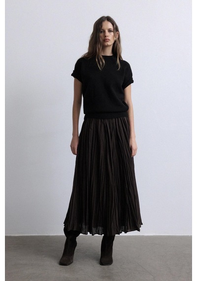 Suud Collection Acı Kahve Donette Piliseli Etek Acı Kahverengi