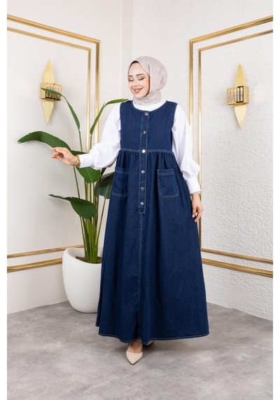 Harman Butik Kadın Düğmeli Bel Büzgülü Lacivert Kot Jile Lacivert Lacivert