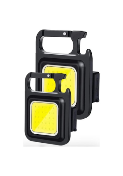 Unichrome Cob 800 mAh Led Anahtarlıklı Metal Kasa Cep Boy El Feneri 2'li Siyah