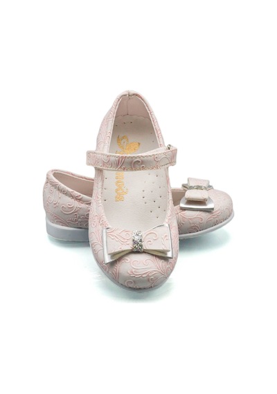 Sermoda Bebek Fiyonk Taş Detay Kendinden Desenli Babet Pembe