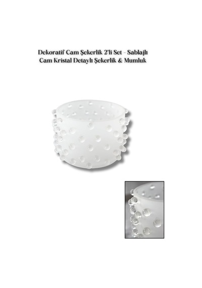 Dekoratif Cam Şekerlik 2 Li Set Sablajlı Kristal Detaylı Renksiz/şeffaf