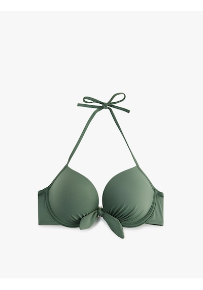 Koton Kalp Yaka Fiyonk Detaylı Push-up Bikini Üstü Haki 6sak10004mm