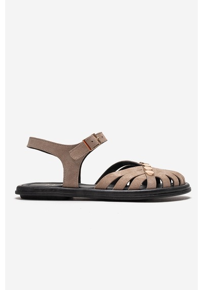 Luvishoes Chıela Vizon Süet Hakiki Deri Bilekten Bantlı Kadın Sandalet