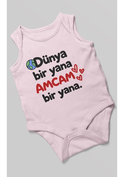 Morivokids Dünya Bir Yana, Amcam Bir Yana Sıfır Kollu Bebek Zıbını %100 Pamuk Zbn170-sk Bebe Pembe
