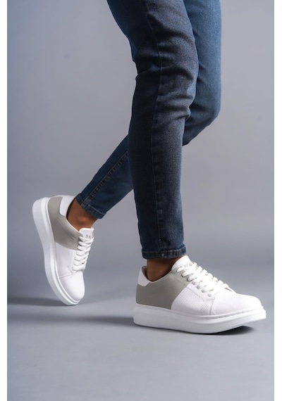 Aymood Slw151 Boost Bağcıklı Cilt Süet Erkek Günlük Sneaker Ayakkabı Csbt - Beyaz/gri