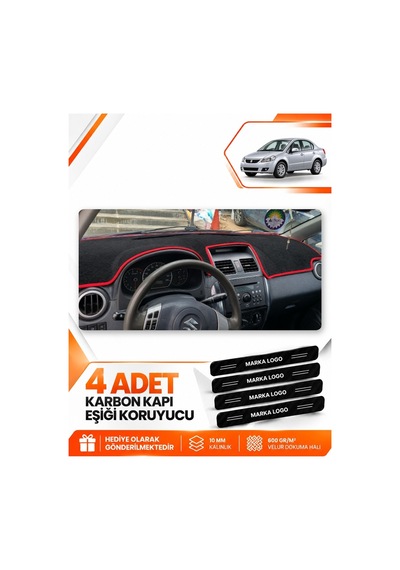 Suzukı Sx-4 2006-2014 Uyumlu Ön Torpido Koruma Kılıfı Halısı Örtüsü - Siyah Kırmızı