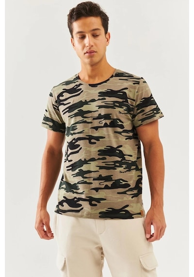 Erkek Oversize Rahat %100 Pamuklu Penye Bisiklet Yaka Kısa Kol Basic T-shirt Classic Collection Kamuflaj
