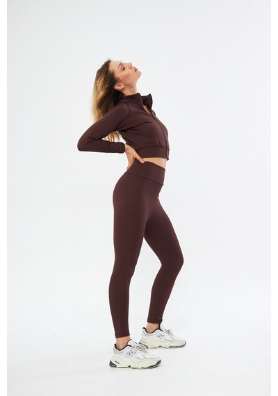 Lesa Wear Fitilli Içi Polarlı Yumuşacık Şardonlu Kaşkorse Crop Likralı Hırka Kahverengi