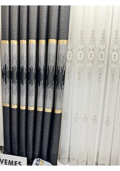 Amasra Ft614164 V-902 Siyah 1/3 Sık Pileli Fon Perde 100 X 270 Cok Renkli