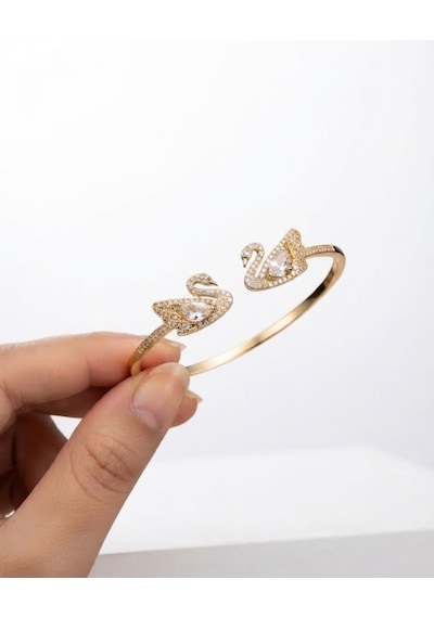 Kadın Gold Renk İkili Kuğu Model Çelik Bilezik