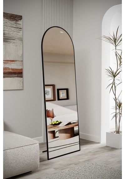 Evdemo Pamir Siyah Metal Çerçeveli Ayaklı Oval Boy Aynası 180x60 Cm Siyah