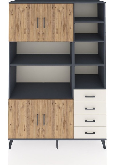 Hyperion Dolap 9 Raflı 4 Çekmeceli 4 Kapaklı 132x44x195 Antra... Antrasit