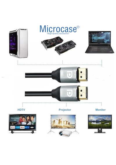 Microcase 8k 240hz Alüminyum Başlık Displayport To Displayport Kablo 5 Metre - Al5081