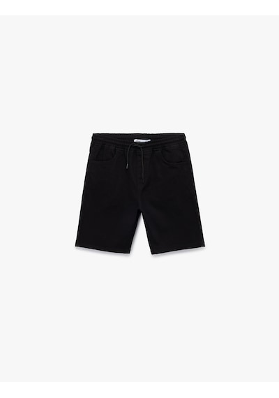 Koton Cep Detaylı Bermuda Beli Bağcıklı Slim Fit Jean Şort Siyah 5sam40223nd