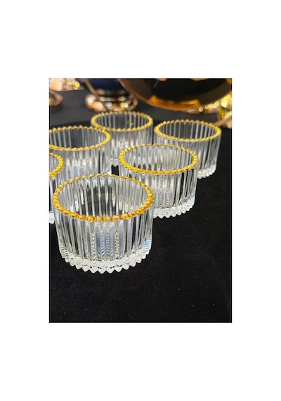 6 Adet Mini Kristal Cam Yaldızlı Lokumluk Sosluk Tuzluk Beyaz
