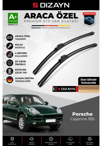 S-dizayn Porsche Cayenne 955 Ön Cam Silecek Seti 2002-2010 Premium Araca Özel 65-65 Cm A+ Kalite Aoc