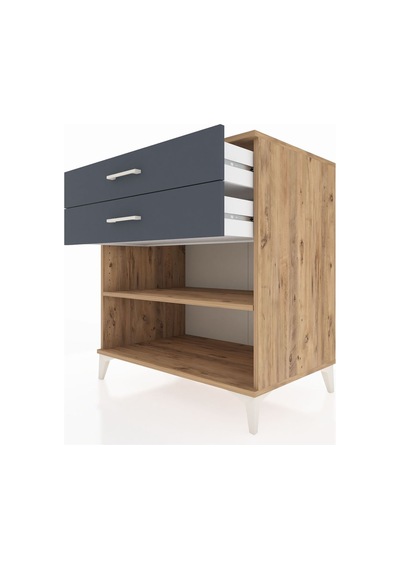 Kronos Şifonyer Tek Raflı 2 Çekmeceli 88x59x96 Çam-antrasit Çam