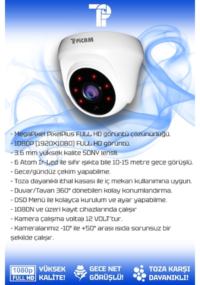 Picam 8 Kameralı Zebra 2 İç Kamera Set 1 Tb 5 Mp 2k Net Gece Görüşlü Güvenlik Kamerası Sistemi