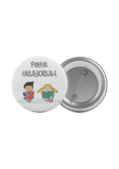 Artık Okuyorum Çanta Rozeti 20 Adet En Büyük Boy 5.8cm İğneli Broş