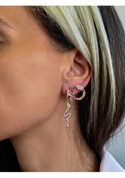 3'lü Yılan Model Zirkon Taşlı Gold Renkli Küpe Seti Altın
