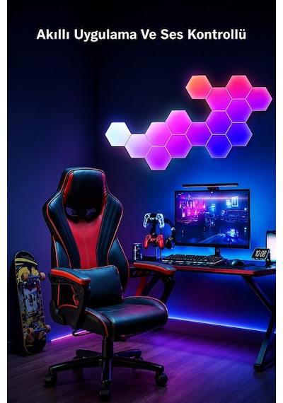 Hexagonel Oda Işığı Birleştirilebilir Rgb-ıc Telefon Ve Kumanda Kontrollü 8 Li