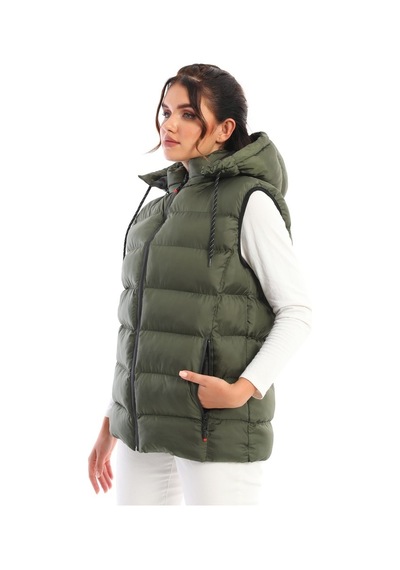 Euromoda Everest Kadın Silikon Dolgu Çıkartılabilen Fermuarlı Kapüşon 3 Ce Haki