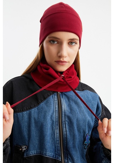 Butikgiz Kadın Balıkçı Style Pamuklu Kaşkorse Terletmez Ultra Hafif Yumuşak Bere Boyunluk Takım Bordo