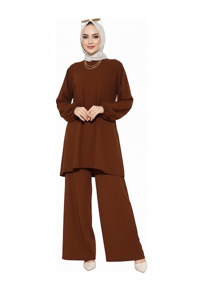 Unika Boutique Bürümcük Alt Üst Tesettür Takım Kahverengi